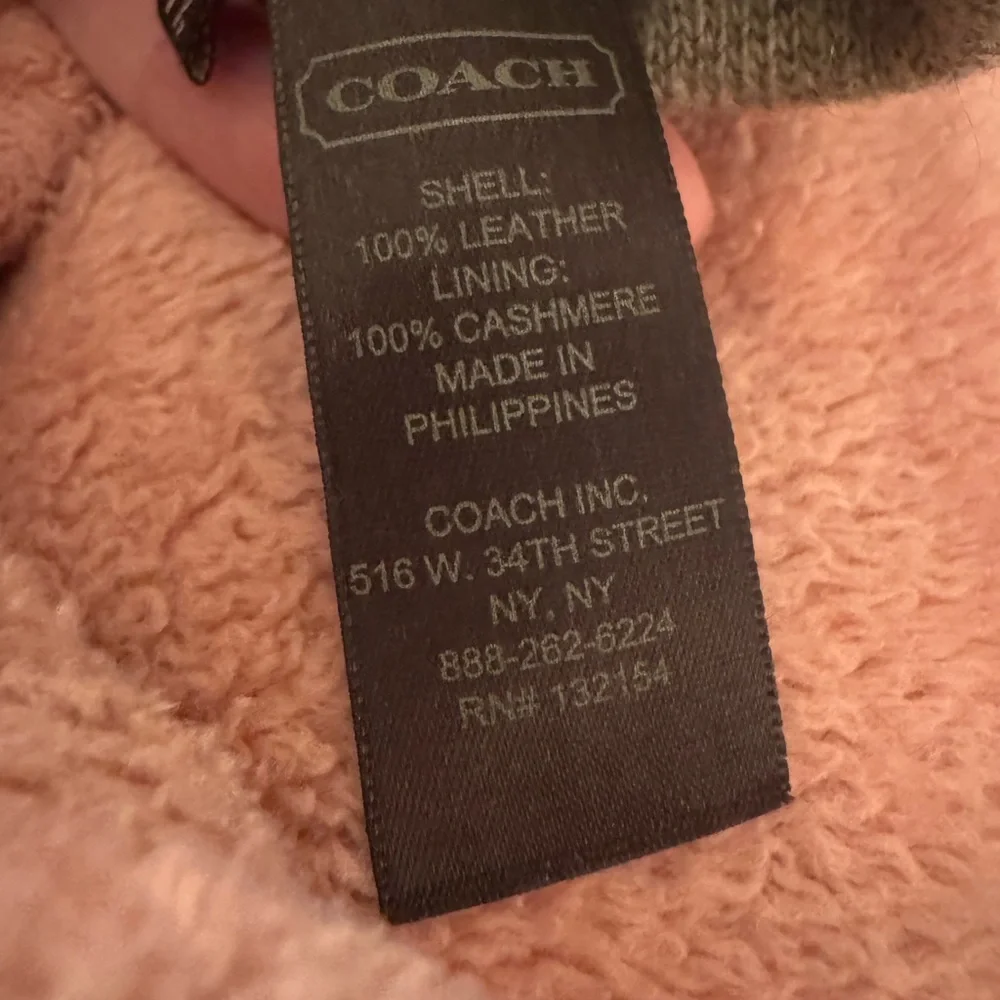 Coach Black Leather Gloves with Cashmere Lining & Blue Trim size 7.5